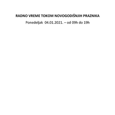 radno vreme tokom novogodišnjih praznika